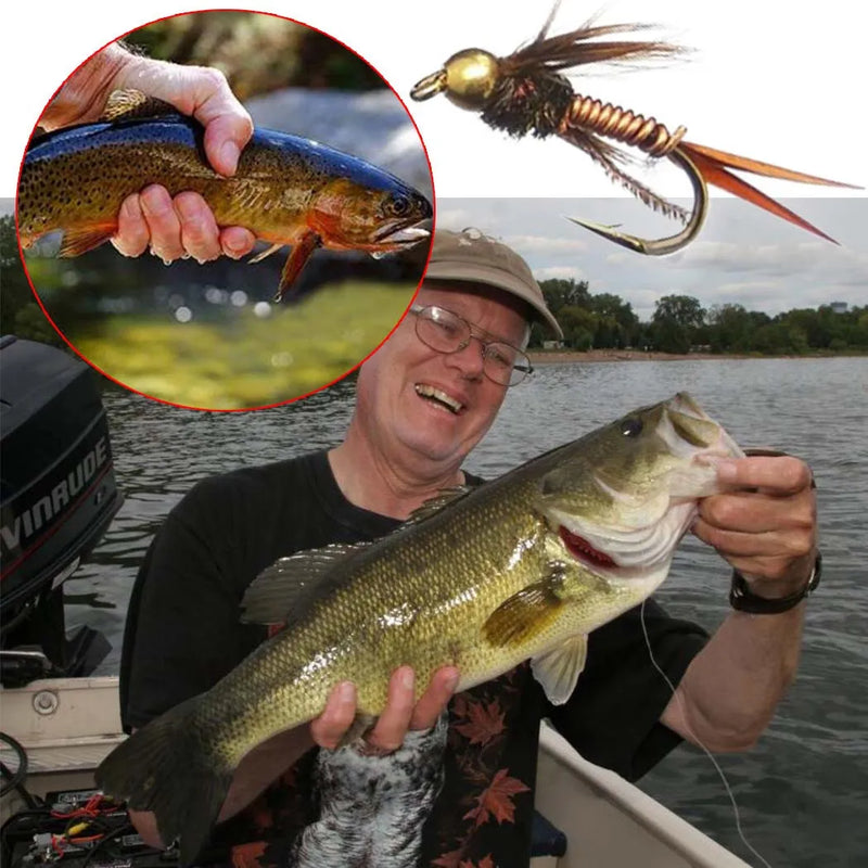 Fly pesca isca, diferentes estilos diferentes, para truta, ninfa, moscas secas, iscas de pesca, 6 pcs/box