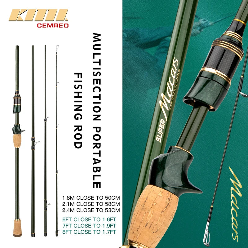 Lemroo vara de viagem fiação fundição vara de pesca de carbono 1.8m/2.1m/2.4m vara de pesca portátil boa qualidade equipamento de pesca macars