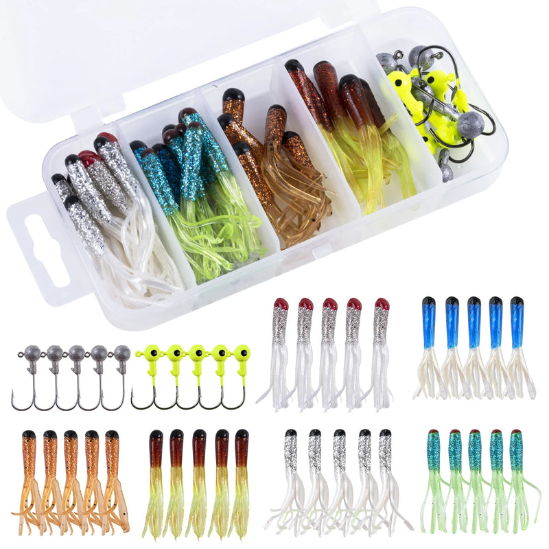 Goture kit de isca macia 40 peças conjunto de isca de silicone 5cm 0.7g gancho de gabarito 3.2cm 3.5g ganchos de pesca com caixa de equipamento de pesca isca macia