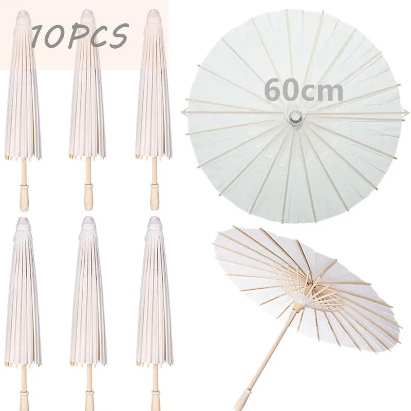 10-30 pçs guarda-sol de papel guarda-chuvas de papel chinês diy guarda-chuva branco fotografia adereços verão brancos festa casamento nupcial 60/80cm