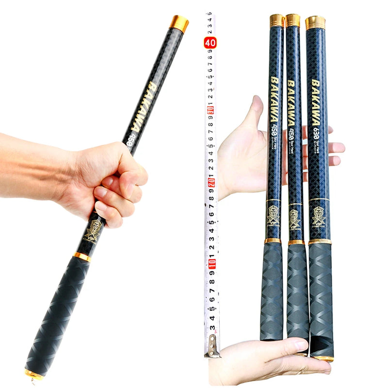 Bakawa fluxo telescópico vara de pesca alimentador de carpa fibra de carbono duro pesca 3.6m 4.5m 5.4m 6.3m 7.2m água doce mini alimentador de viagem