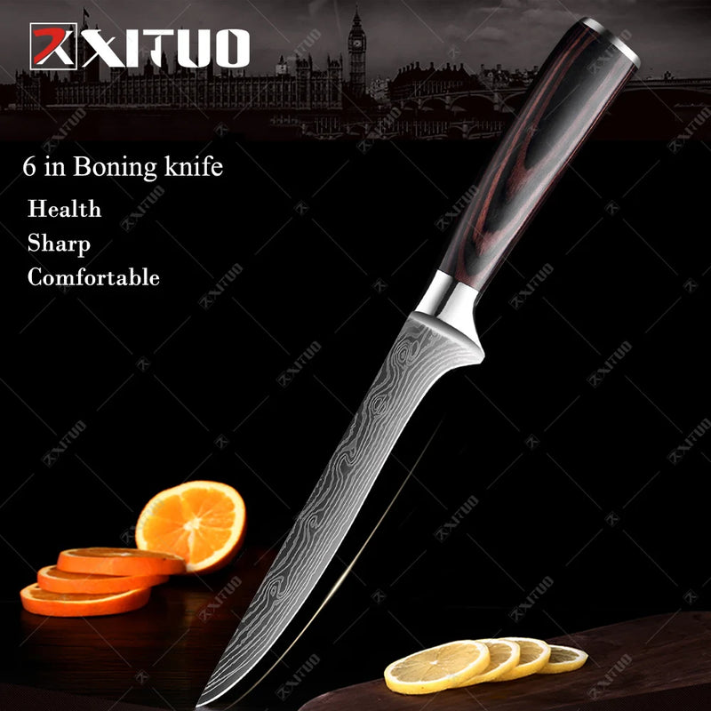 Conjunto de faca de cozinha premium afiada faca de chef japonesa faca santoku com padrão de damasco a laser cutelo de corte muito rápido 1-10 peças