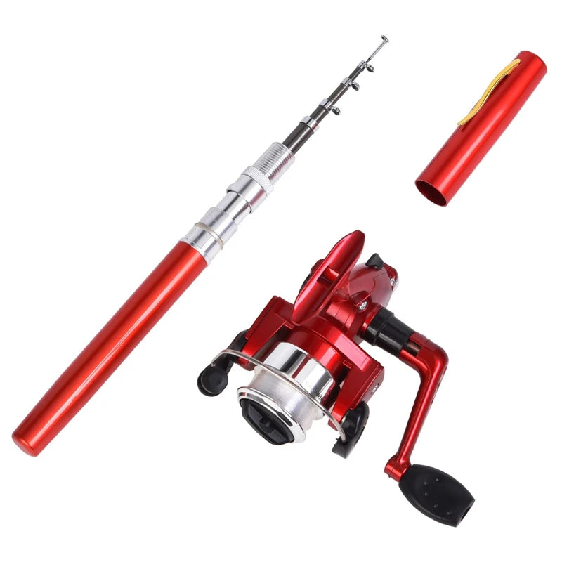 1 conjunto telescópico mini portátil bolso caneta fundição vara de pesca carretel carbono liga alumínio fiação ultraleve alimentador pólo peixe