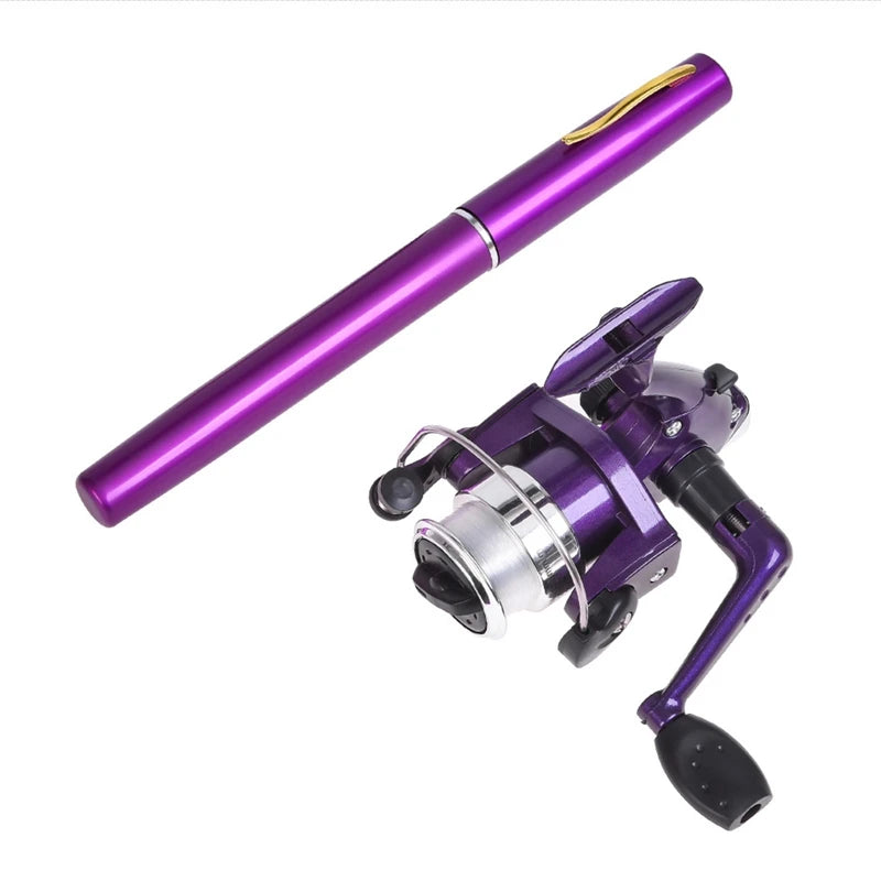 1 conjunto telescópico mini portátil bolso caneta fundição vara de pesca carretel carbono liga alumínio fiação ultraleve alimentador pólo peixe