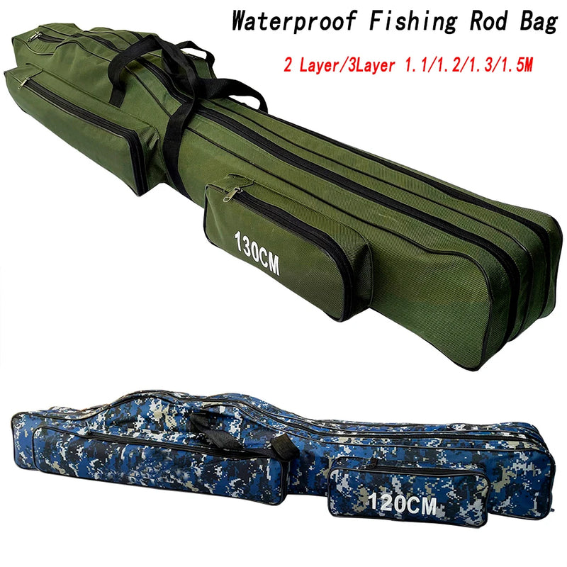 Bolsa de pesca multifuncional de grande capacidade, 2/3 camadas, 110cm-150cm, portátil, oxford, vara de pesca, estojo de armazenamento, equipamento de pesca