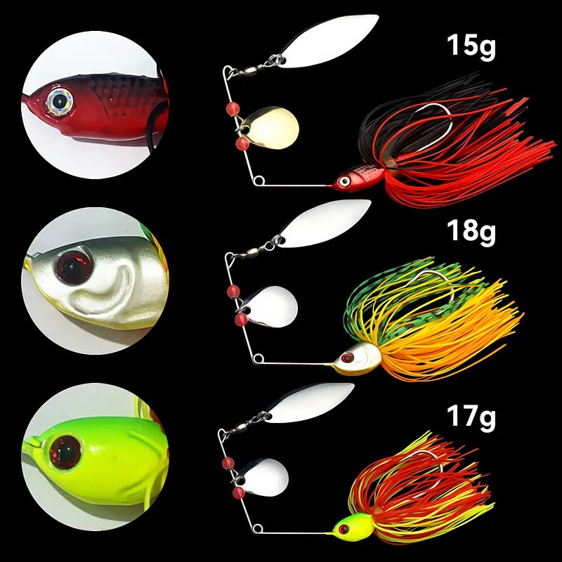 Bazooka 15g 18g spinnerbait isca de pesca fio isca metal spinner buzzbait swimbait gancho peche jig kit saia para baixo pique inverno