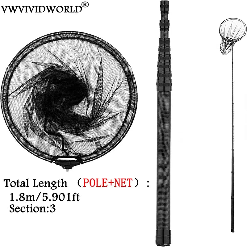 Marca VWVIVIDWORLD, 1,8-3,45 m, rede de pesca portátil de carbono, terra de pesca, rede de mão, pólo telescópico dobrável, vara de pesca