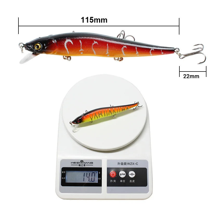 Isca de pesca 11.5cm/14g balanço biônico artificial isca dura enfrentar 3d olhos gancho wobbler pesca da carpa para baixo pique 5/10 pçs