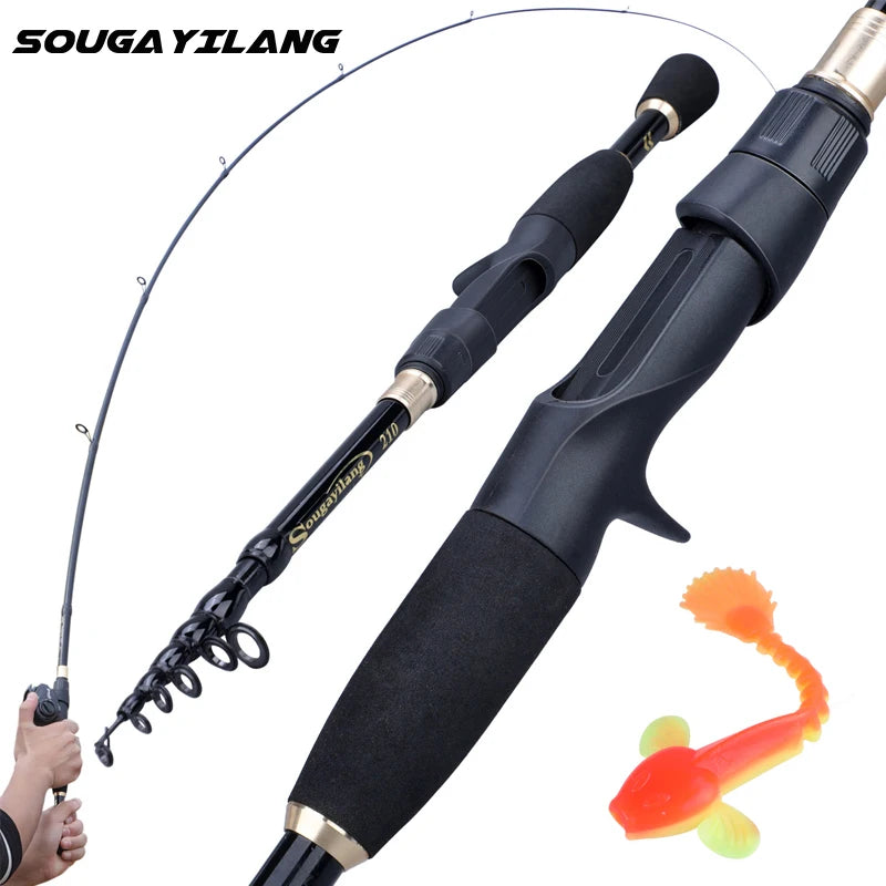 Sougayilang 1.8-2.4m varas de pesca telescópicas ultraleve peso fiação fundição pólo de carbono acessórios de pesca caña de pescar