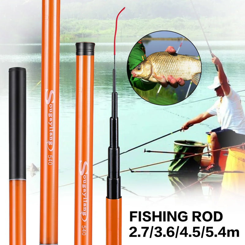 Sougayilang vara de pesca da carpa 2.7/3.6/4.5/5.4m fibra de carbono dura portátil ultra leve pólo telescópico max arraste 5kg ferramentas de pesca