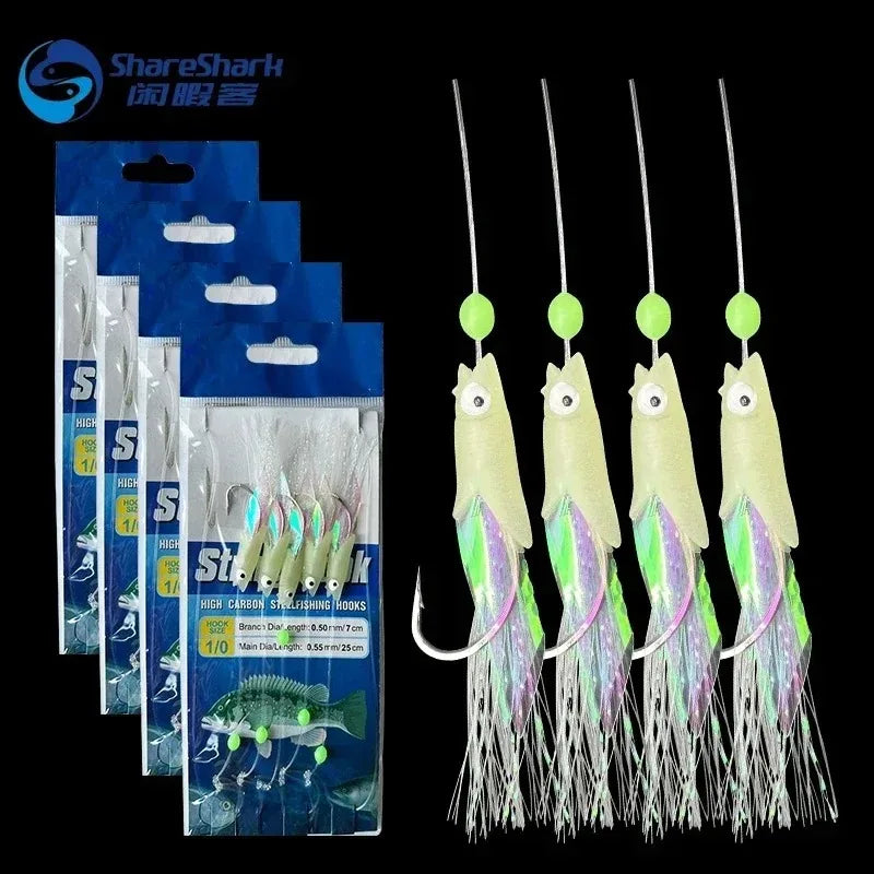 5 ganchos sabiki equipamentos de pesca de água salgada isca equipamentos pele de peixe real corda gancho cavala brilho no escuro flash sabiki equipamentos
