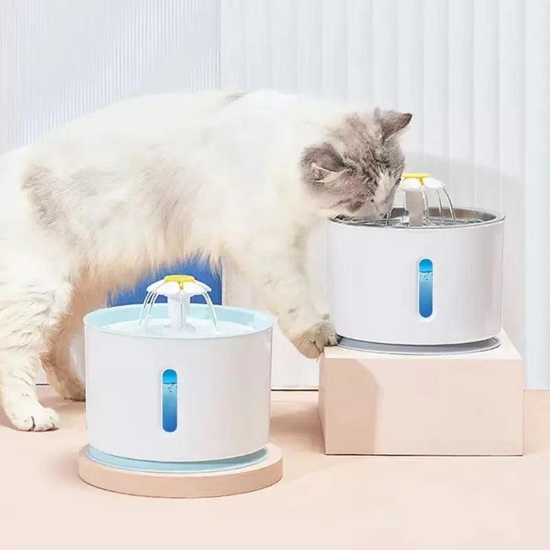 Fonte de água para gatos, água circulante totalmente automática, dispositivo popular para beber flores, lâmpada led de indução vermelha e azul