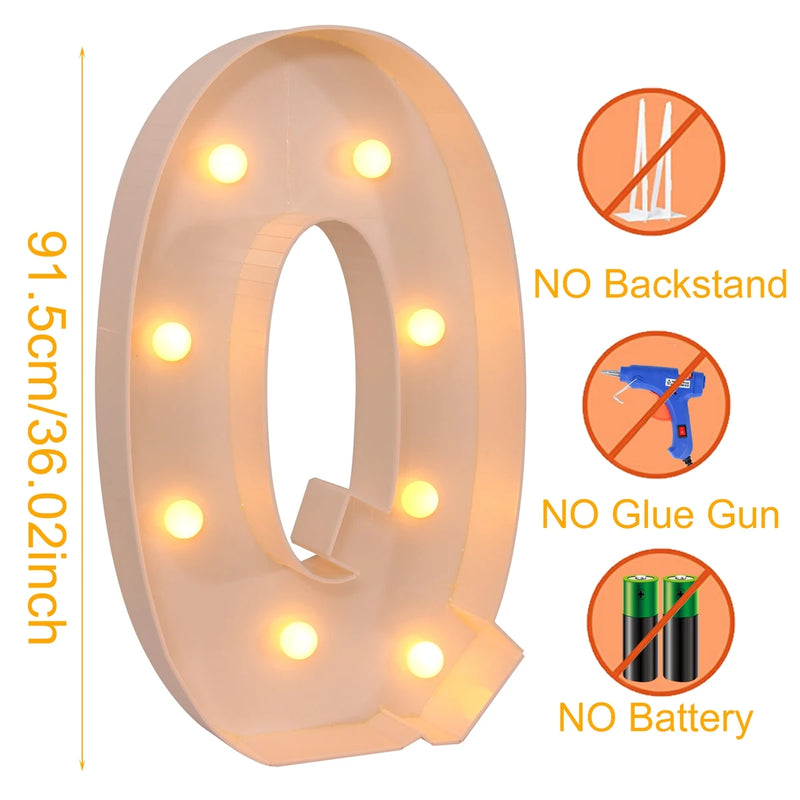 Caixa de quadro de luz led com letras gigantes, 91.5cm, chá de bebê, natal, 1 ° aniversário, festa de casamento, decoração, nome diy, caixa de enchimento de balão