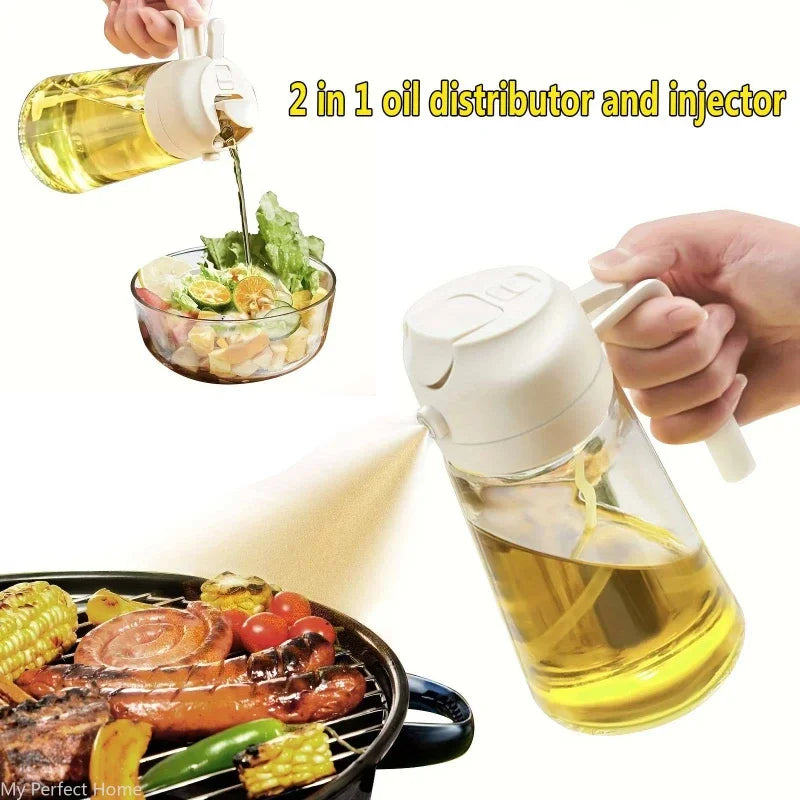 Pulverizador de óleo em spray de plástico 2 em 1, 500ml, garrafa, dispensador de óleo, galheteiro, churrasco, cozinha, assar, piquenique, ferramenta de cozinha