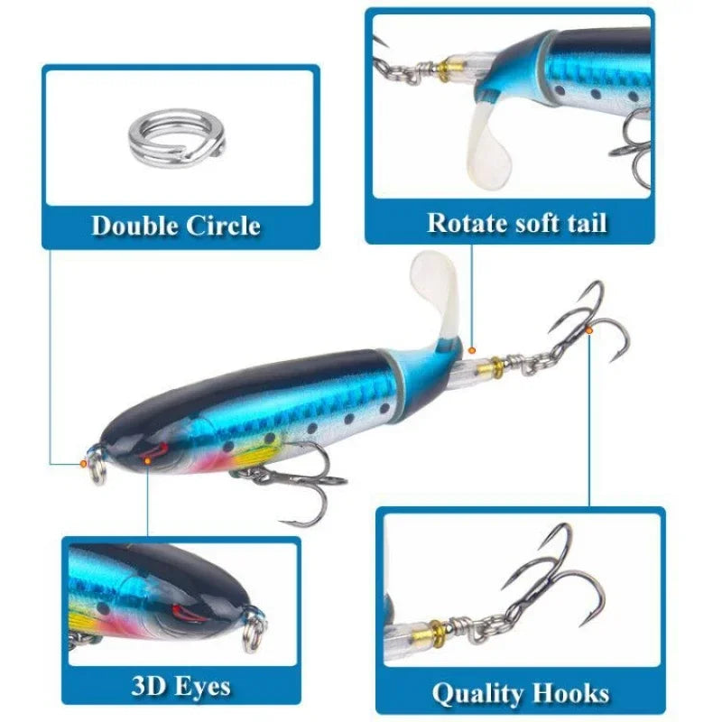1 pçs 10cm/14cm topwater isca de pesca whopper popper isca artificial duro plopper macio rotação cauda equipamento de pesca isca de pesca