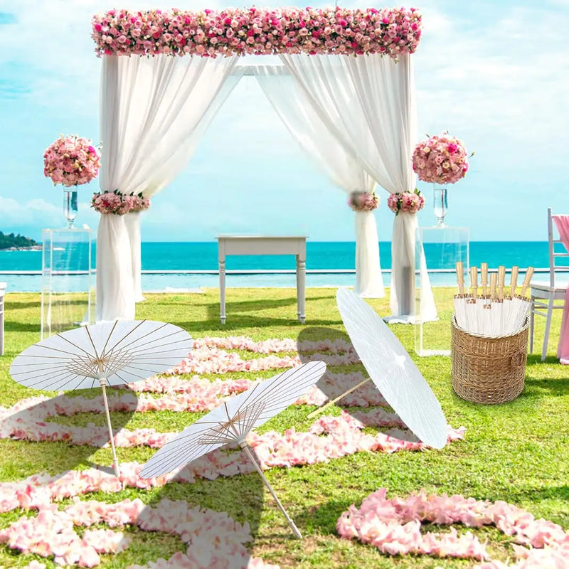 Guarda-chuvas de papel para casamento, 60/84cm, cabo de madeira chinês, branco, faça você mesmo, adereços de fotografia rústica para chá de bebê, festa de casamento