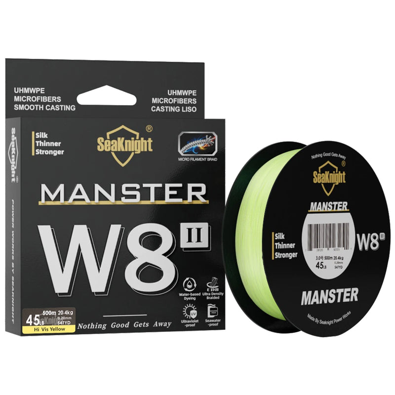 Seaknight marca w8 ii série linhas de pesca 8 tece 500m 300m 150m atualização forte trançado linha pe para pesca em água do mar 15-100lbs