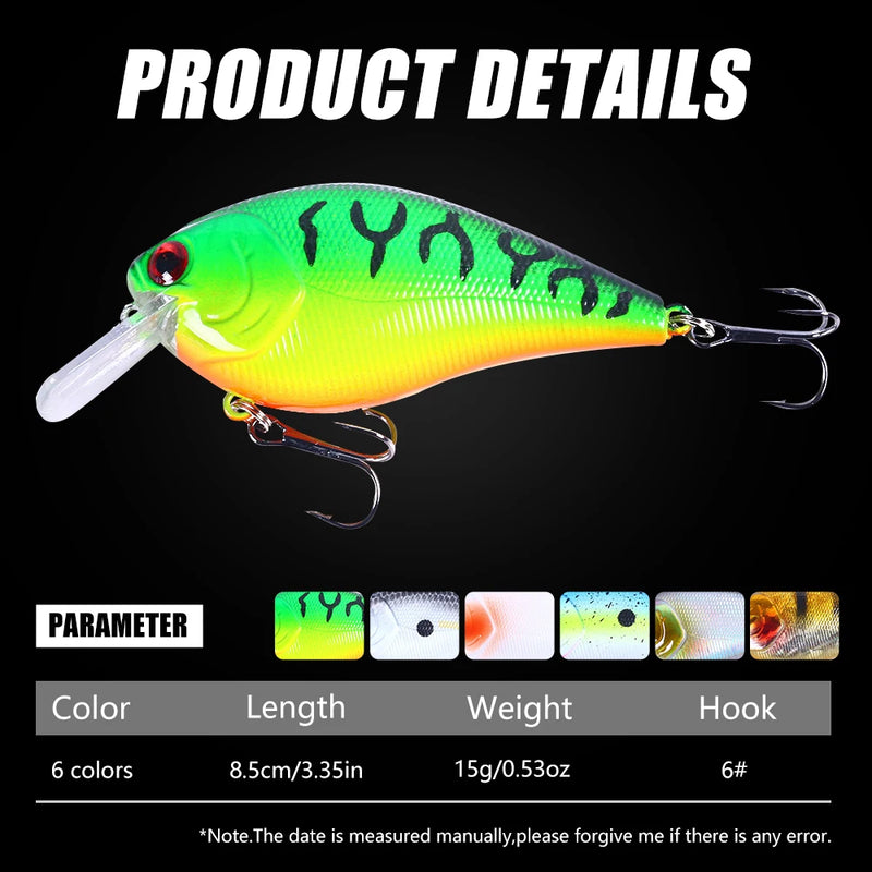 HENGJIA 1 peça 8.5cm 15g chocalho mergulho raso crankbait artificial wobbler para baixo pique isca dura isca de pesca equipamento 6 cores