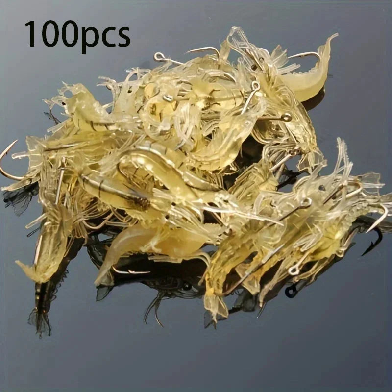 5/10/20 pçs goture camarão iscas de pesca de camarão macio para água doce água salgada luminosa camarão isca conjunto com gancho afiado grânulo