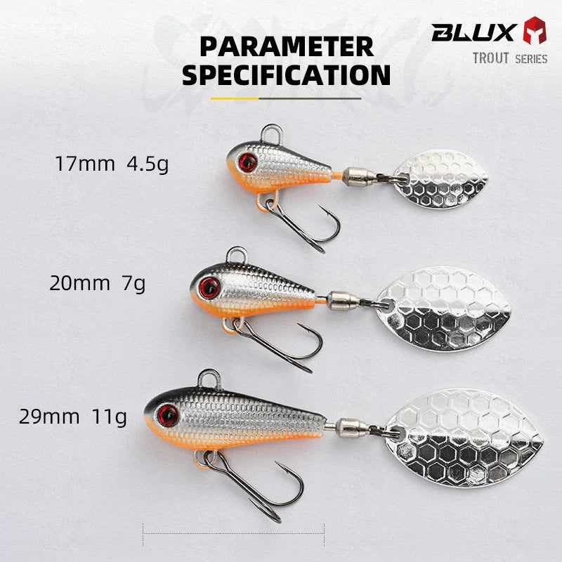 BLUX SPINTAIL Isca de pesca 4.5g 7g 11g Mag Tail Spinner Shad Metal Vib Casting Shore Jig Bait Lâmina de cobre Colher Baixo de água doce