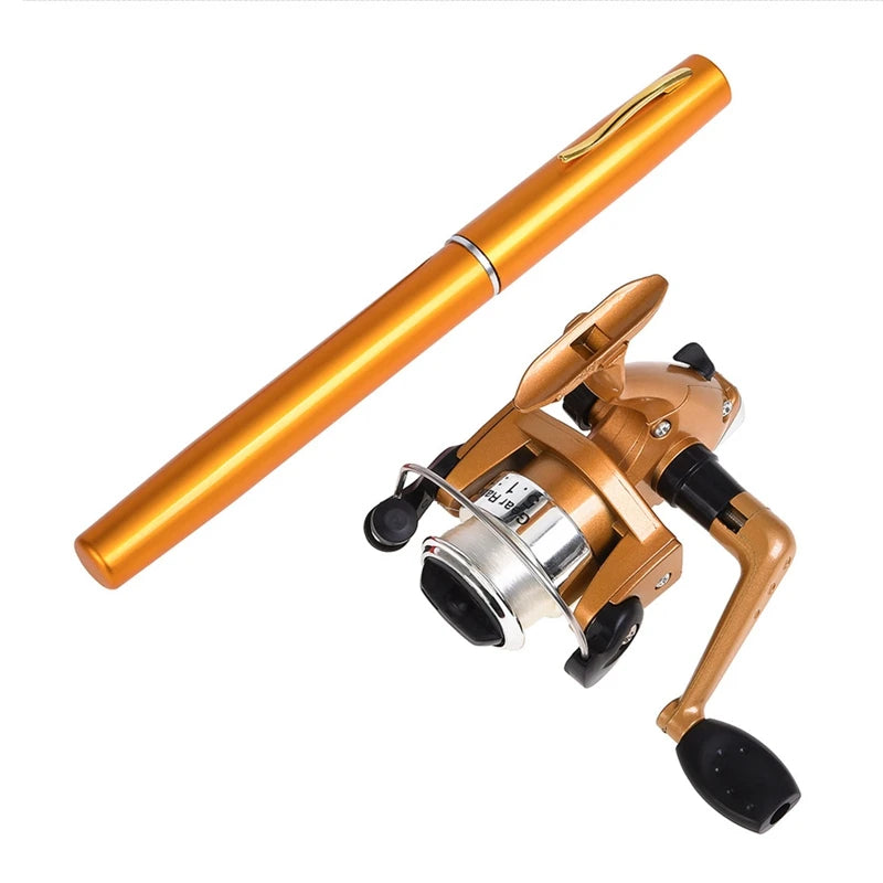 1 conjunto telescópico mini portátil bolso caneta fundição vara de pesca carretel carbono liga alumínio fiação ultraleve alimentador pólo peixe