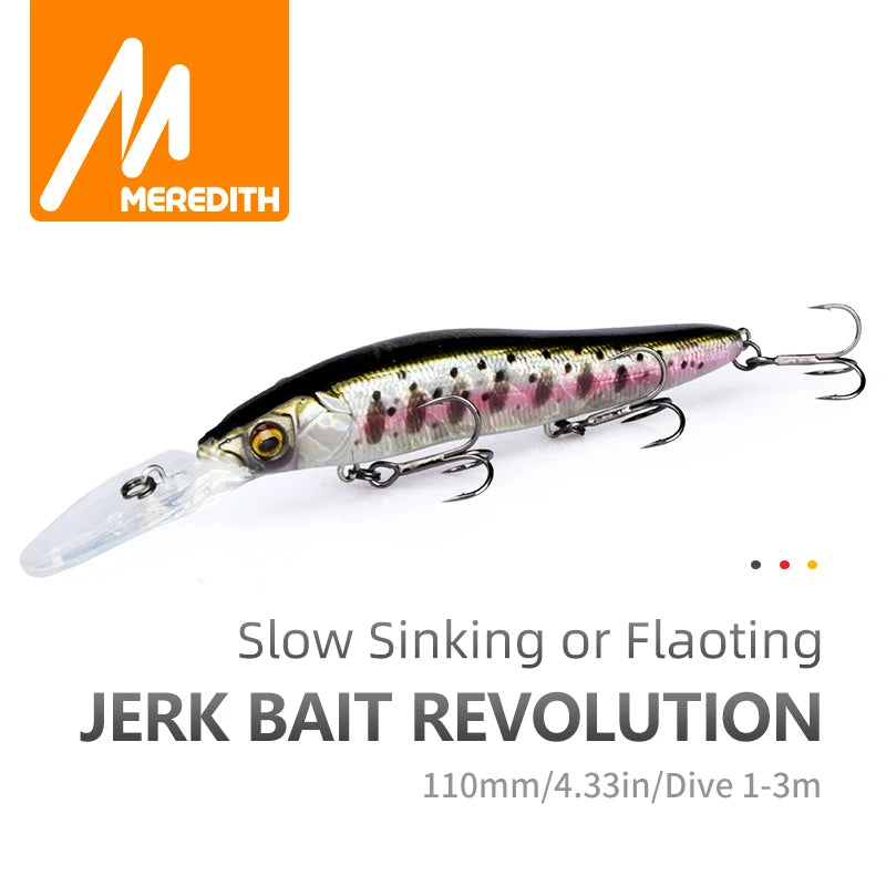 Meredith minnow wobbler iscas de pesca 110mm isca dura artificial profundidade 0-3m isca jerk baixo pique iscas afundando lento ou flutuando