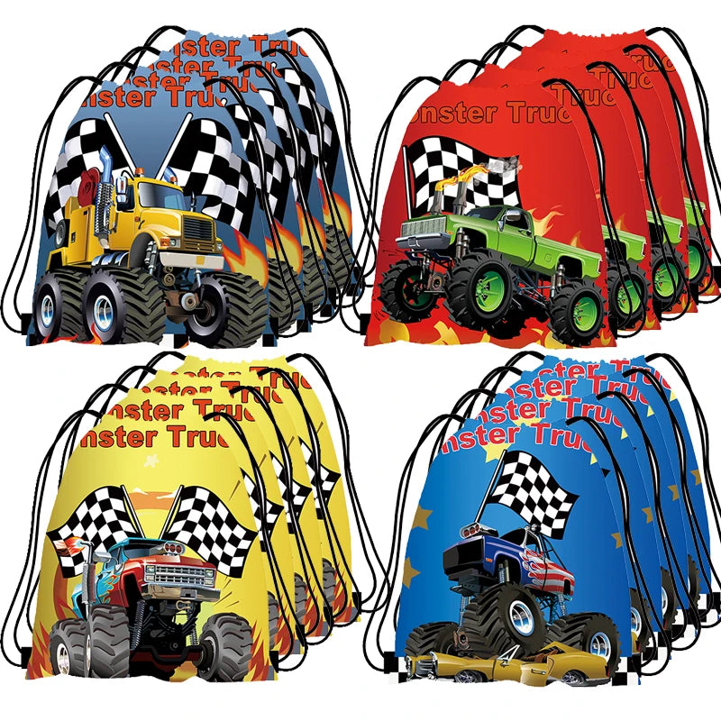 5/10/20/30/40/50 pçs monster truck festa favores corrida caminhão festa saco de presente mochilas com cordão caminhão decorações de festa de aniversário