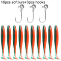 10 pçs isca macia 5.5cm 7cm 10cm t cauda worm 3 pçs jigging cabeça gancho 3g 5g 10g metal gabarito carpa pesca swimbait engrenagem kit isca