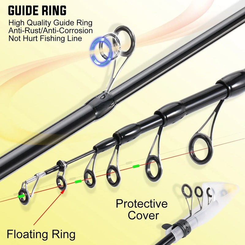 Sougayilang vara de pesca telescópica 1.6-2.1m fundição/vara giratória 5-6 seções arrasto máximo 20lbs vara para pesca em água do mar pólo pesca