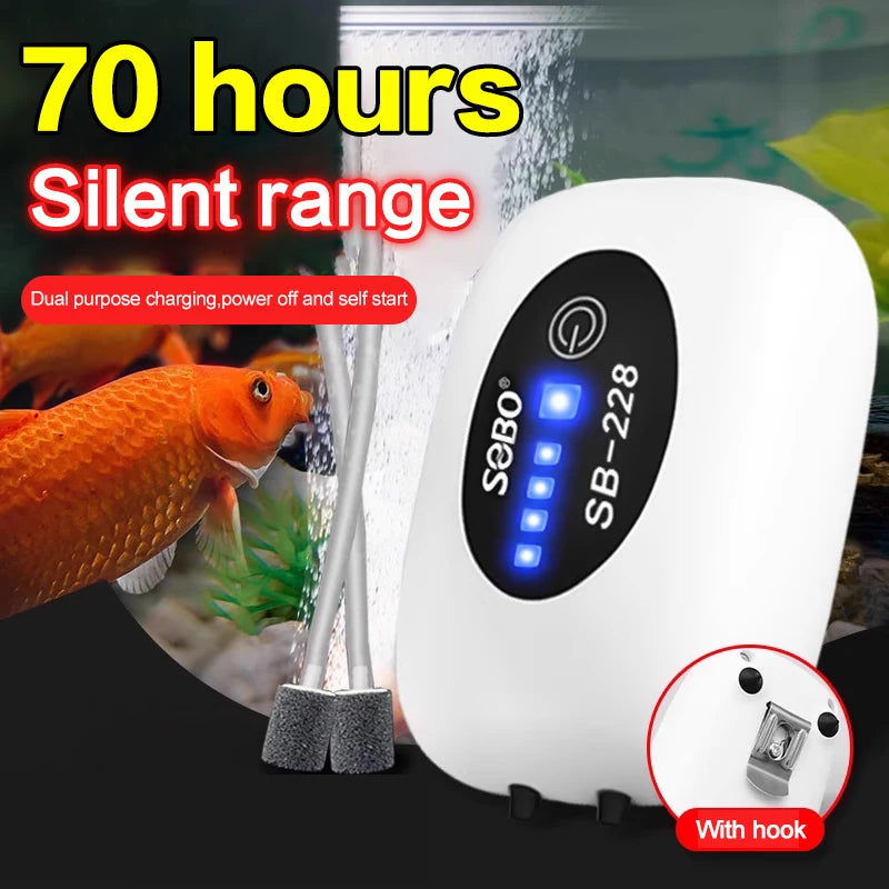 Sobo aquário tanque de peixes oxigênio bomba ar compressor carregamento silencioso usb com bateria portátil oxigenador pesca 6000ma ao ar livre