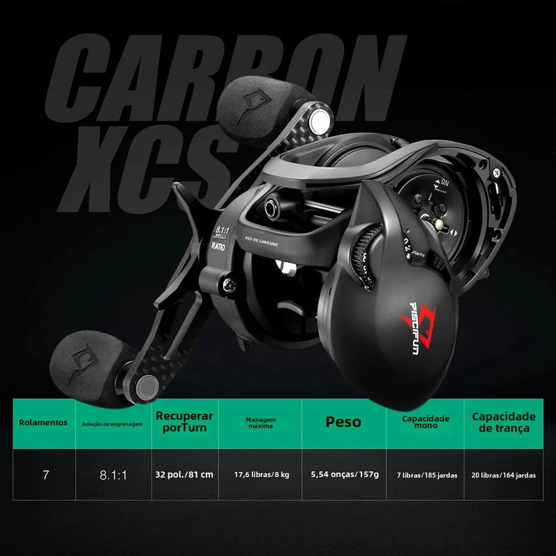 Piscifun carbono xcs carretel de arremesso 8kg arrastar 156g carretel de pesca de arremesso 8.1:1 relação de engrenagem sistema de freio duplo carretel de fundição de quadro