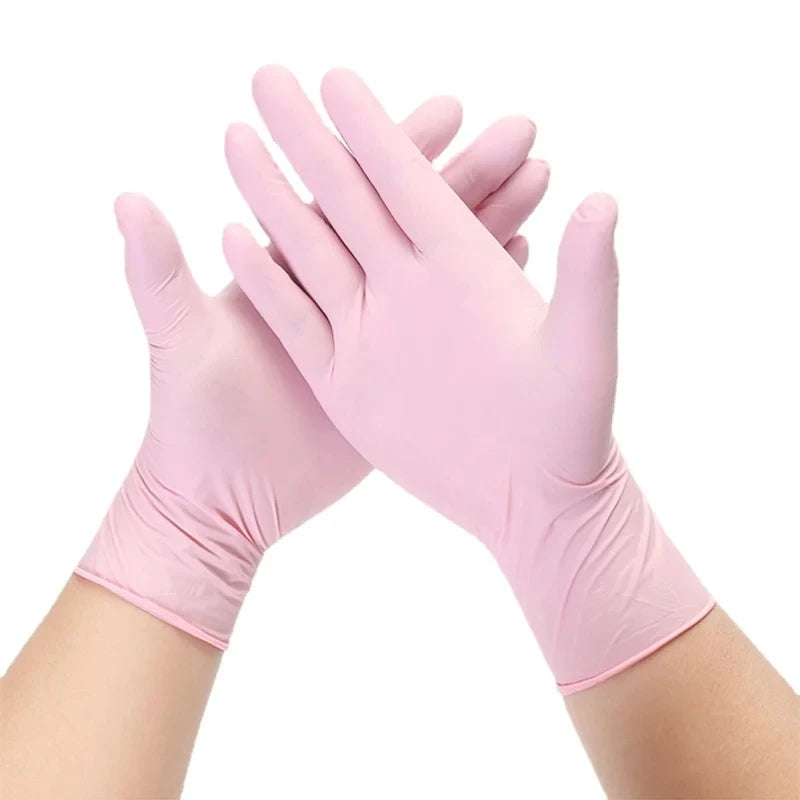 20/50/100 pçs luvas de nitrilo rosa luvas de látex descartáveis sem pó para limpeza doméstica salão de beleza trabalho luvas de cozinha