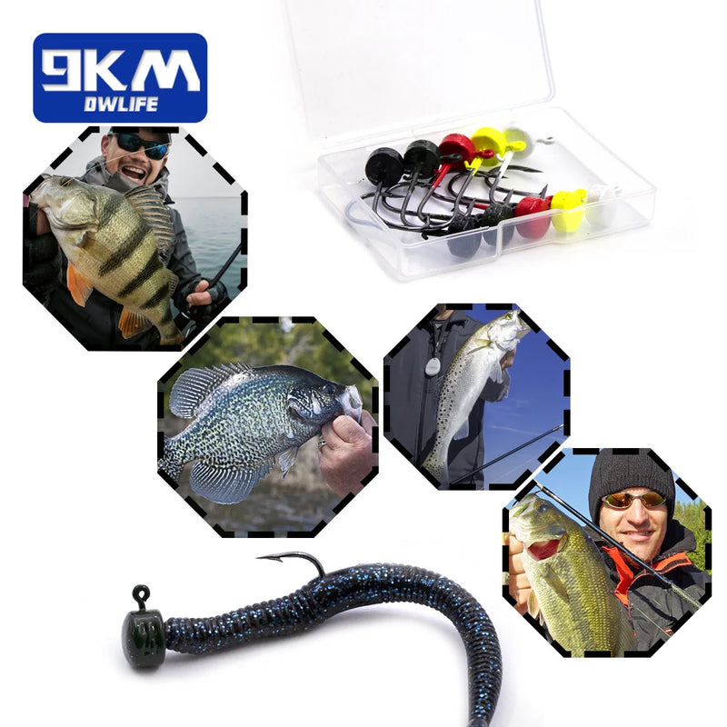 9km ned rig jighead cabeças de gabarito de pesca ganchos 5 pçs weedless em forma de cogumelo cabeça de peso para tipo de peixe baixo isca de pesca de água doce
