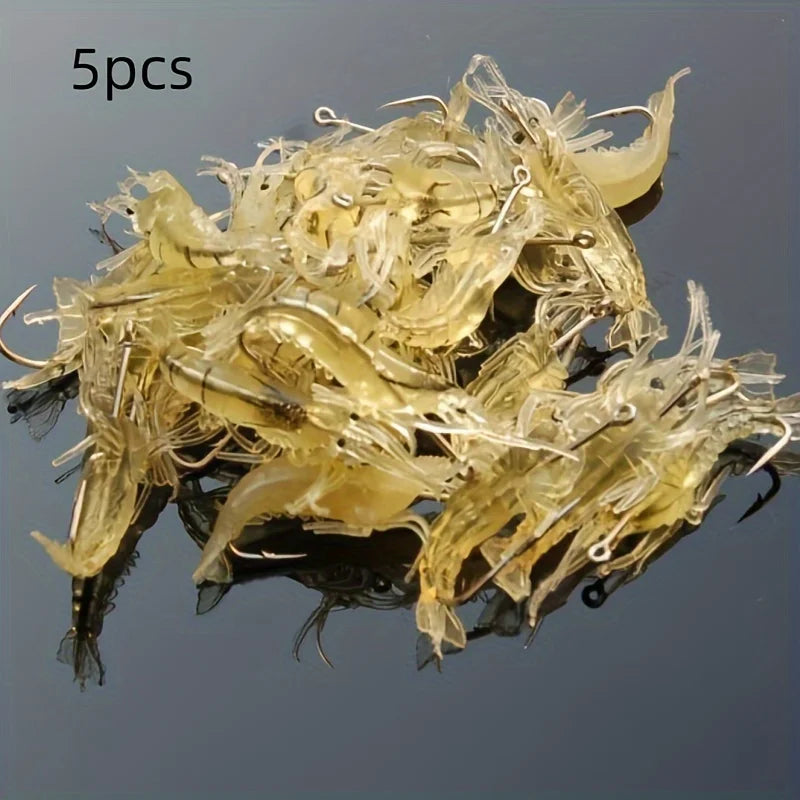5/10/20 pçs goture camarão iscas de pesca de camarão macio para água doce água salgada luminosa camarão isca conjunto com gancho afiado grânulo