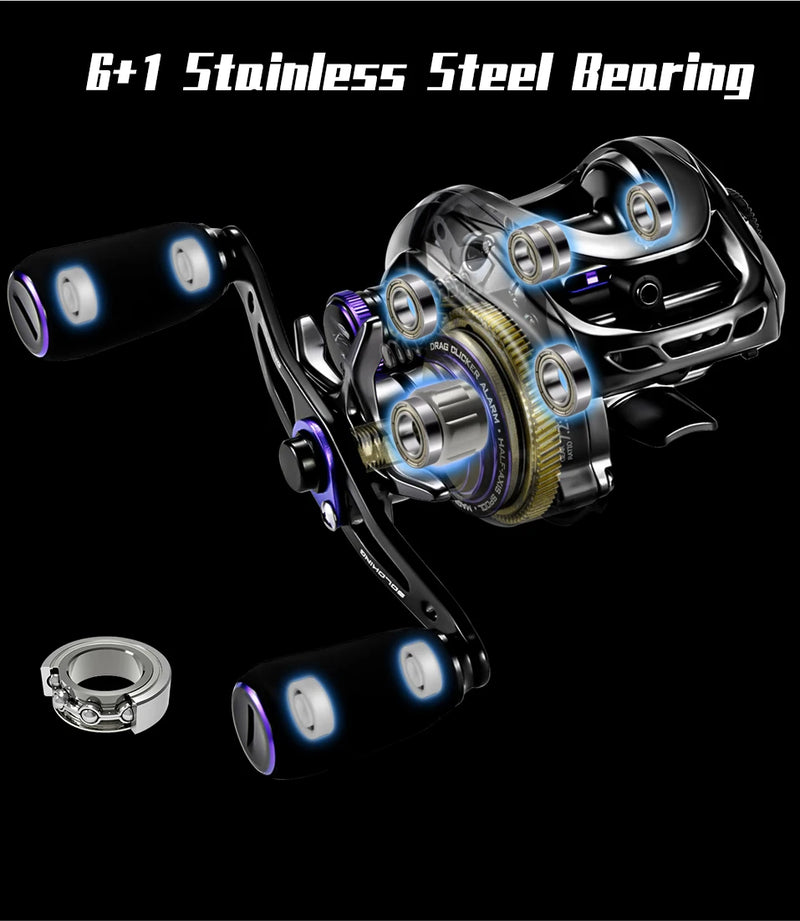 Soloking GKA200 Pro Carretel de pesca de arremesso 7.1/8.1 Relação de engrenagem 9KG Potência de arrasto 6 + 1 BB Drag Clicker Som Baitcaster Reel