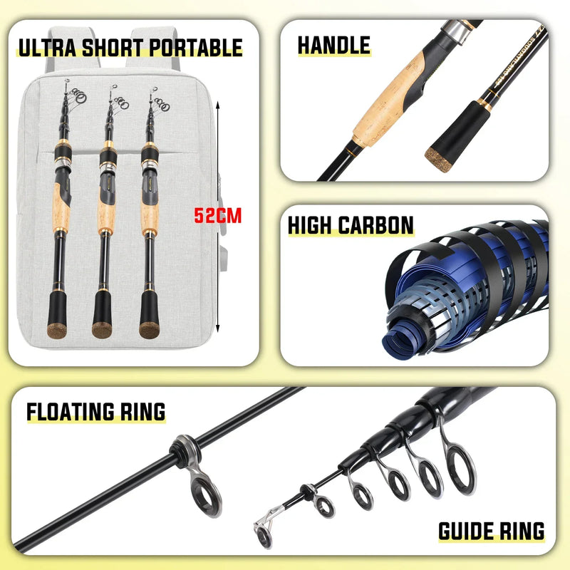 Sougayilang vara de pesca telescópica 1.6-2.1m fundição/vara giratória 5-6 seções arrasto máximo 20lbs vara para pesca em água do mar pólo pesca