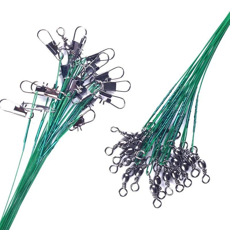 Super forte força de tração anti mordida linha de pesca de aço líder de fio de aço com snaps rotativos fio de chumbo de pesca 200/100/60/20 pces