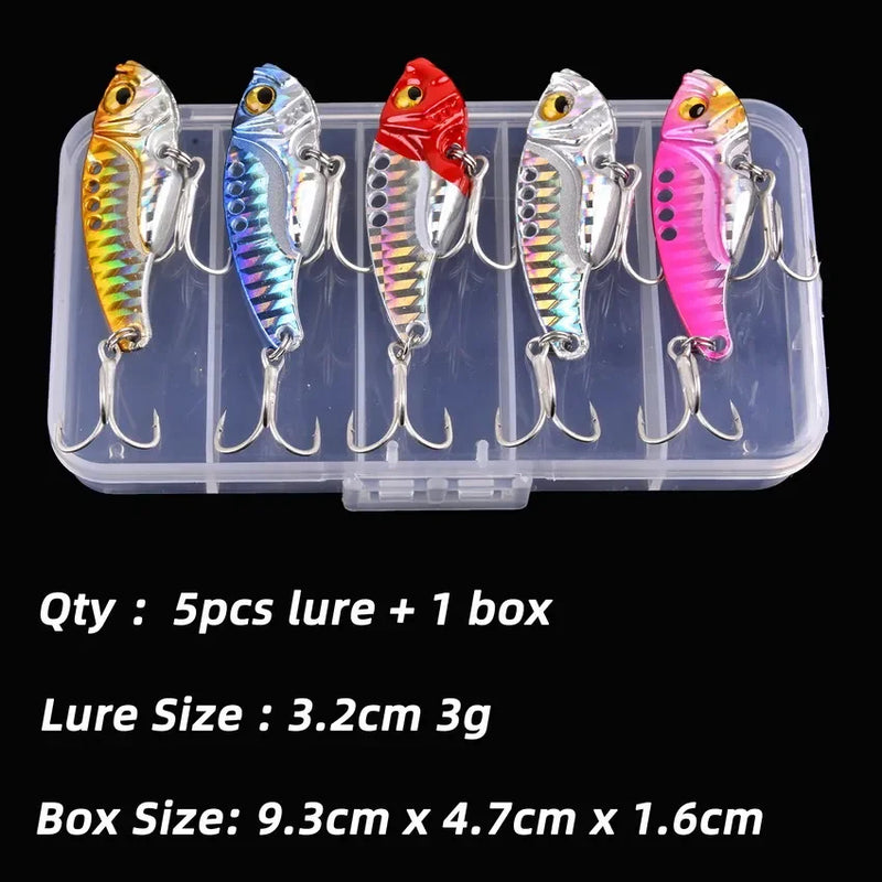 Aorace 5 pçs/caixa metal vib 3/7/10/15/20g isca de pesca vibração colher iscas duras crankbait wobbler swimbait cicada vib enfrentar
