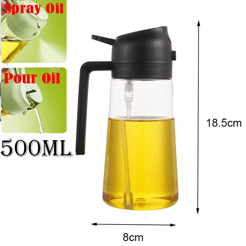 Pulverizador de óleo em spray de plástico 2 em 1, 500ml, garrafa, dispensador de óleo, galheteiro, churrasco, cozinha, assar, piquenique, ferramenta de cozinha