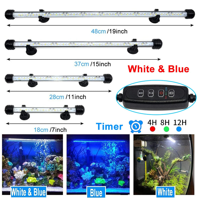 18-48cm led luzes do aquário à prova dwaterproof água luz do tanque de peixes pode ser escurecido lâmpada submersível com temporizador ligar/desligar automático decoração subaquática 3 modos