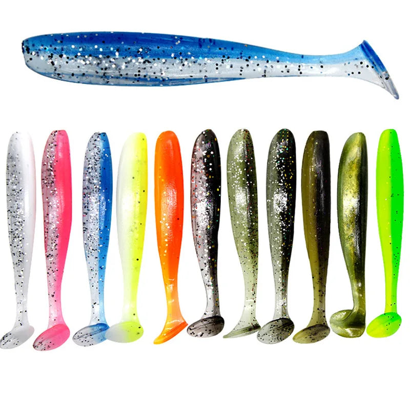 10-50 pçs 70mm isca de pesca macia artificial silicone truta shad carpa minhoca afundando isca t cauda jigging wobbler isca de pesca enfrentar