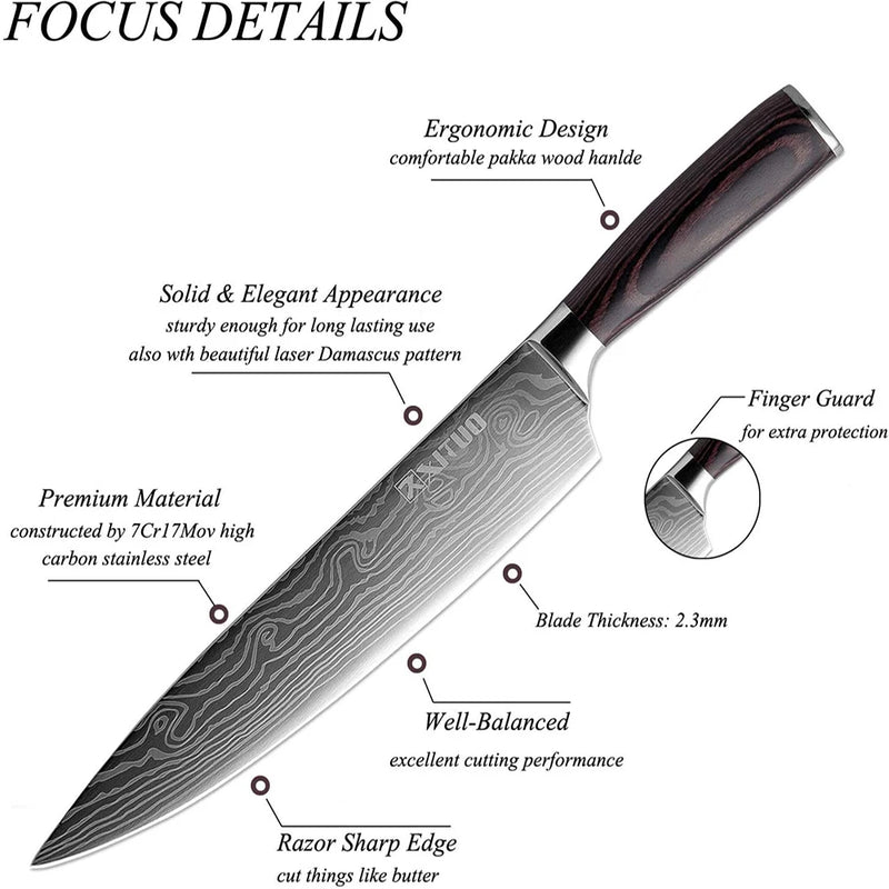 Conjunto de faca de cozinha premium afiada faca de chef japonesa faca santoku com padrão de damasco a laser cutelo de corte muito rápido 1-10 peças