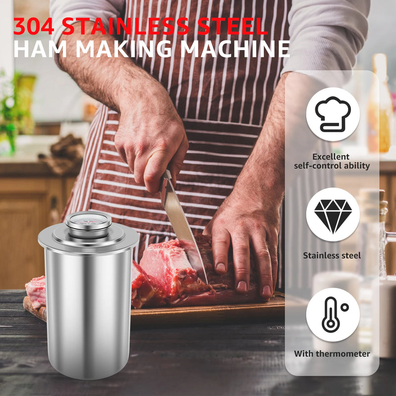 Prensa de carne de aço inoxidável para fazer presunto, molde de prensa de carne com termômetro para carne de porco e aves, acessórios de cozinha