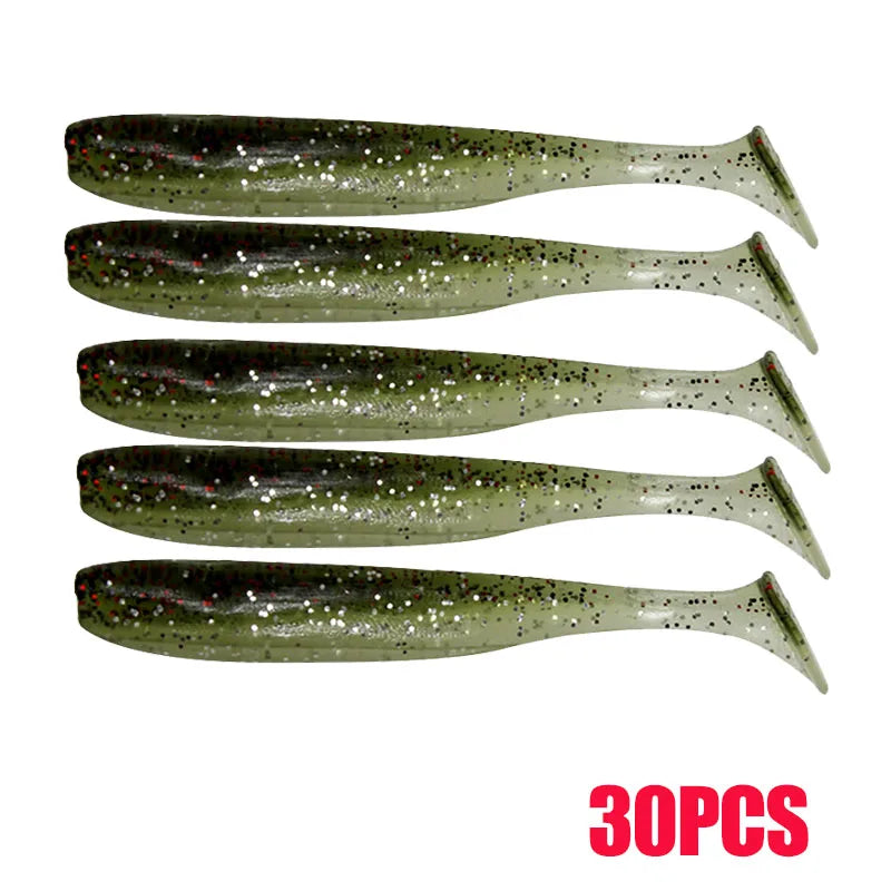 10-50 pçs 70mm isca de pesca macia artificial silicone truta shad carpa minhoca afundando isca t cauda jigging wobbler isca de pesca enfrentar