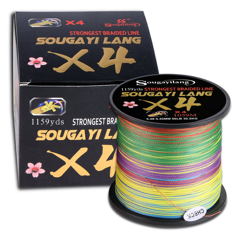 Sougayilang-linha de pesca trançada, tudo para água salgada, pesca marítima, Multifilament PE, 4X, 100 m, 300m, 5 cores, 66LB