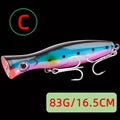 1pc 41g/83g grande popper flutuante wobbler iscas de pesca, topwater corrico artificial plástico duro isca, equipamento de pesca