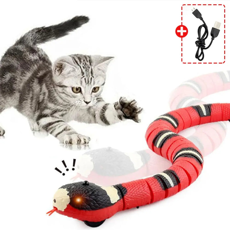 Brinquedos de gato de detecção inteligente interativo automático eletrônico cobra gato teaser jogo interno gatinho brinquedo usb recarregável para gatos gatinho