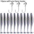 10 pçs isca macia 5.5cm 7cm 10cm t cauda worm 3 pçs jigging cabeça gancho 3g 5g 10g metal gabarito carpa pesca swimbait engrenagem kit isca