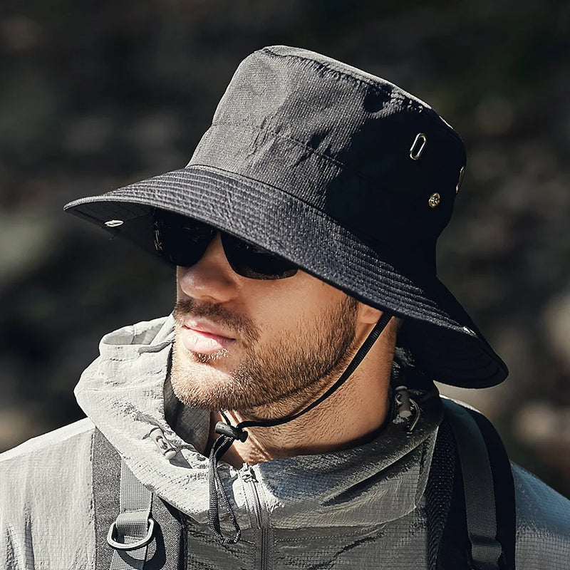 COKK-Chapéu de balde masculino boné de pescador chapéu de pesca para sombrinha, protetor solar Big Brim, chapéu de sol para equitação e caminhada verão