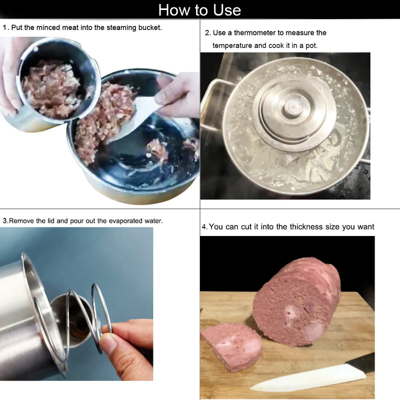 Máquina de fazer imprensa de presunto de aço inoxidável 304 com termômetro, ferramentas de cozinha de aves de carne